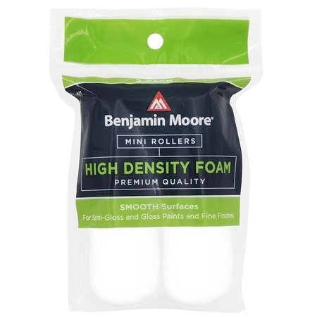 BENJAMIN MOORE HighDensity Mini Roller Cover, 4 in L, Foam Cover, White U66400-018